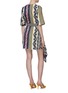 Back View - Click To Enlarge - OSCAR DE LA RENTA - Belted mix floral patchwork asymmetric drape wool dress
