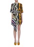 Main View - Click To Enlarge - OSCAR DE LA RENTA - Belted mix floral patchwork asymmetric drape wool dress