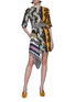 Figure View - Click To Enlarge - OSCAR DE LA RENTA - Belted mix floral patchwork asymmetric drape wool dress