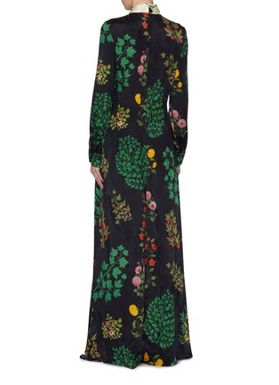 Back View - Click To Enlarge - OSCAR DE LA RENTA - Colourblock sash tie neck botanical print silk dress