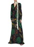 Figure View - Click To Enlarge - OSCAR DE LA RENTA - Colourblock sash tie neck botanical print silk dress