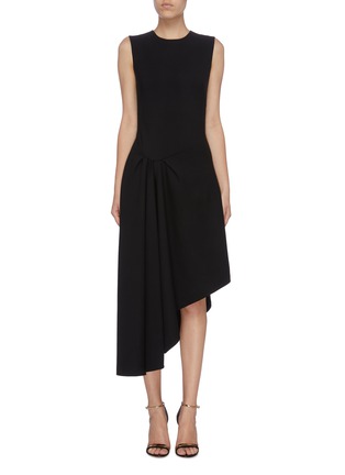 Main View - Click To Enlarge - OSCAR DE LA RENTA - Gathered side asymmetric sleeveless dress