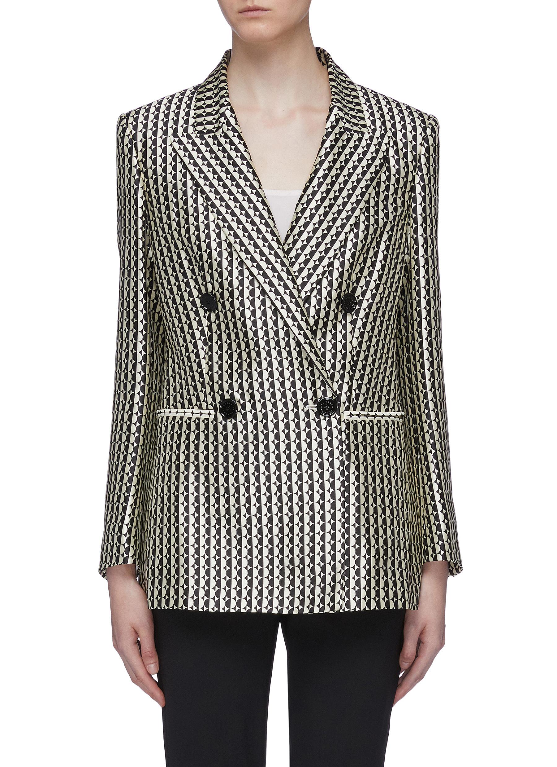 Circle stripe silk-cotton double breasted blazer by Oscar De La Renta