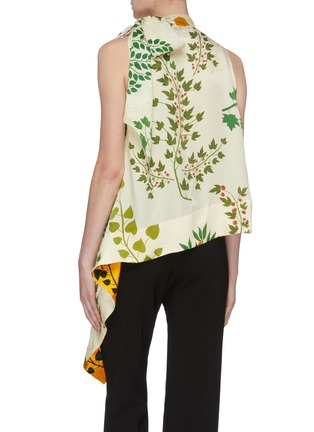 Back View - Click To Enlarge - OSCAR DE LA RENTA - Tie neck drape botanical print silk top