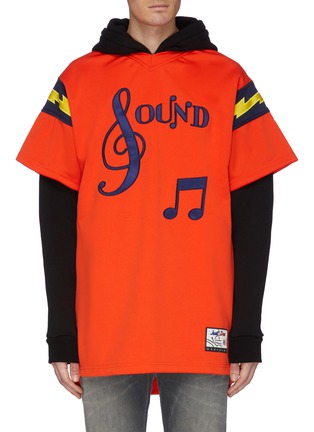 Main View - Click To Enlarge - JUST DON - 'Sound' slogan embroidered colourblock layered hoodie