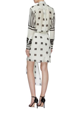 Back View - Click To Enlarge - OSCAR DE LA RENTA - Knot front drape geometric stripe print shirt dress