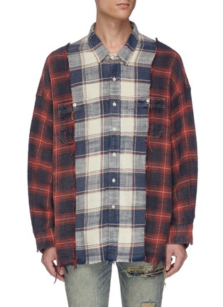 Main View - Click To Enlarge - R13 - Distressed patchwork check plaid shirt