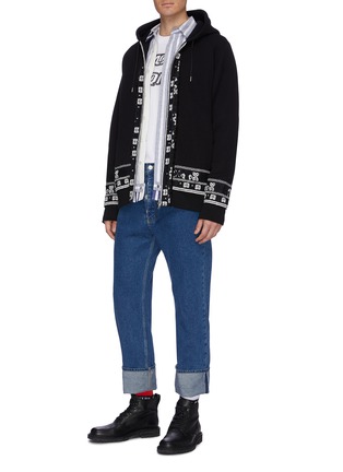 Figure View - Click To Enlarge - SACAI - Floral cross stitched trim zip hoodie