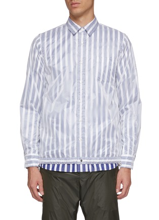 Main View - Click To Enlarge - SACAI - Drawstring hem stripe layered panel nylon shirt jacket