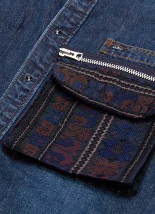  - SACAI - Velvet collar floral jacquard zip pocket denim shirt