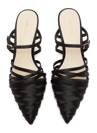 Detail View - Click To Enlarge - CULT GAIA - 'Liora' staggered heel strappy satin mules