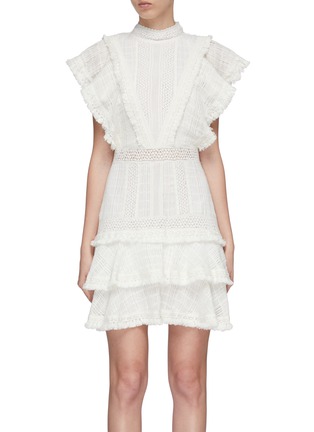 Main View - Click To Enlarge - ALICE & OLIVIA - 'Bea' tiered ruffle crochet lace fringe dress