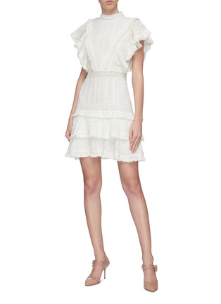 Figure View - Click To Enlarge - ALICE & OLIVIA - 'Bea' tiered ruffle crochet lace fringe dress