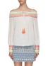 Main View - Click To Enlarge - ALICE & OLIVIA - 'Sharyl' tassel tie rainbow stripe off-shoulder peasant blouse