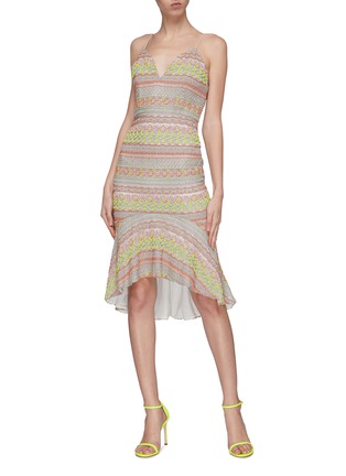 Figure View - Click To Enlarge - ALICE & OLIVIA - 'Amina' neon graphic embellished peplum dress