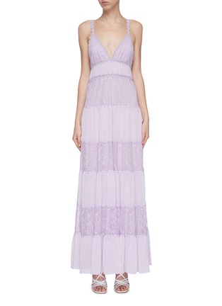 Main View - Click To Enlarge - ALICE & OLIVIA - 'Amena' sleeveless stripe guipure lace panelled dress