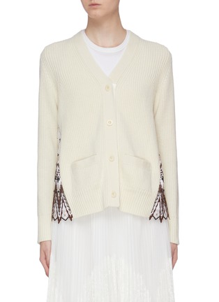 Main View - Click To Enlarge - SACAI - Fair isle embroidered back wool cardigan
