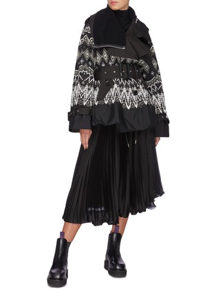 Figure View - Click To Enlarge - SACAI - Belted Fair Isle embroidered flared jacket