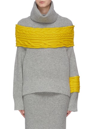 Main View - Click To Enlarge - SACAI - Detachable turtleneck cable knit panel zip sleeve sweater