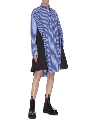 Figure View - Click To Enlarge - SACAI - Drawstring side flare stripe shirt dress
