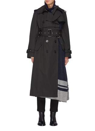 Main View - Click To Enlarge - SACAI - Belted logo scarf panel trench coat