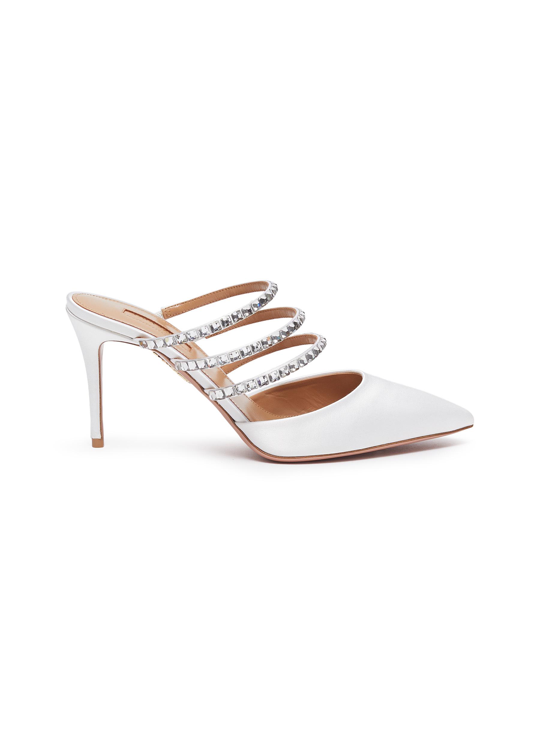 Donata Swarovski crystal strappy satin mules by Aquazzura