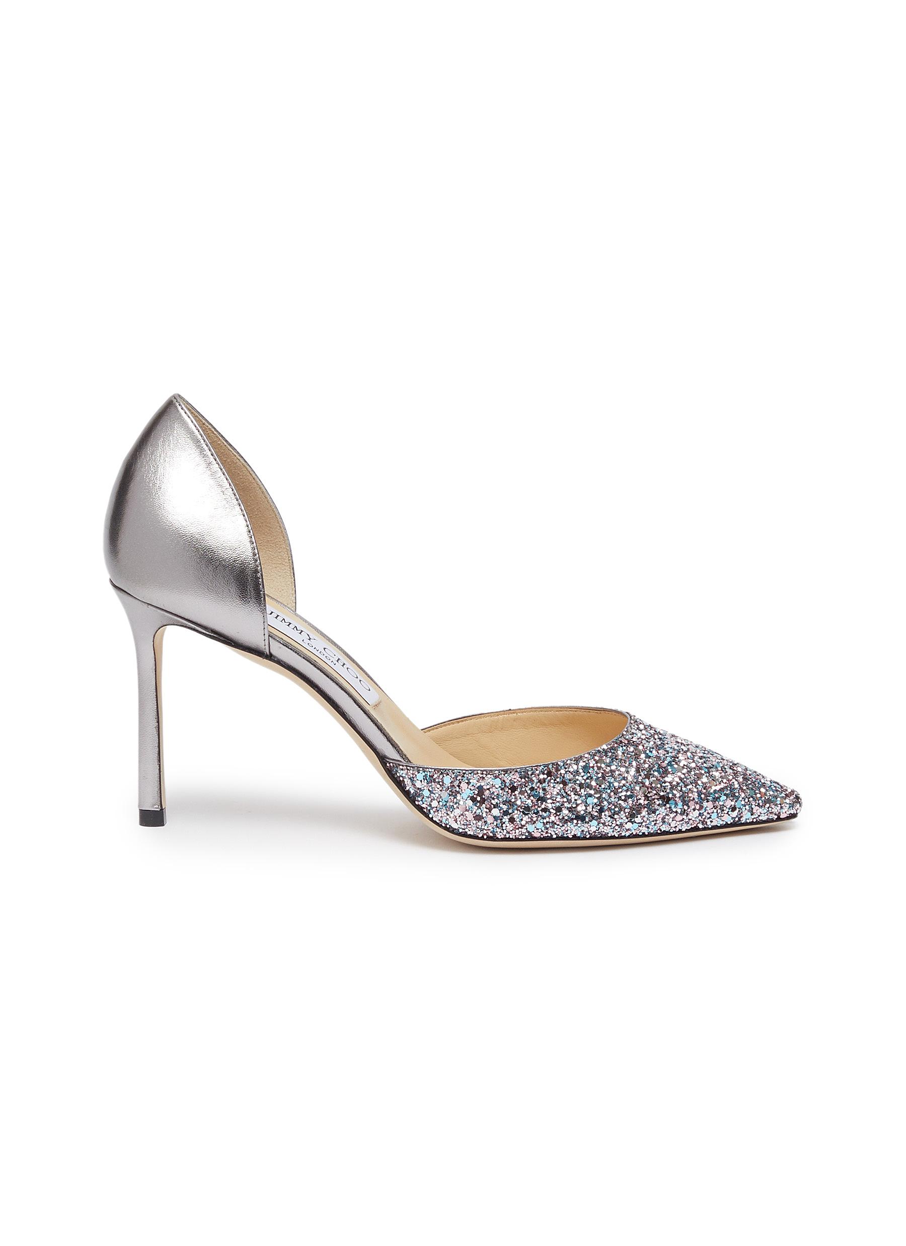 Esther 85 coarse glitter metallic leather dOrsay pumps by Jimmy Choo