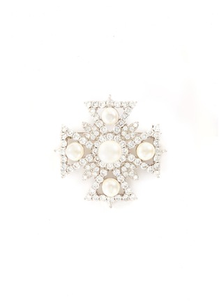 Main View - Click To Enlarge - CZ BY KENNETH JAY LANE - Cubic zirconia freshwater pearl Maltese cross brooch