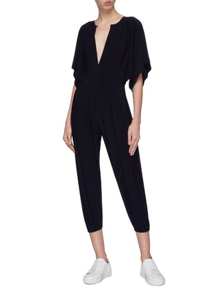 Figure View - Click To Enlarge - NORMA KAMALI - 'Rectangle' slit collar cropped jogging jumpsuit
