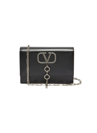 Main View - Click To Enlarge - VALENTINO GARAVANI - Valentino Garavani 'VCASE' Swarovski crystal chain small leather shoulder bag