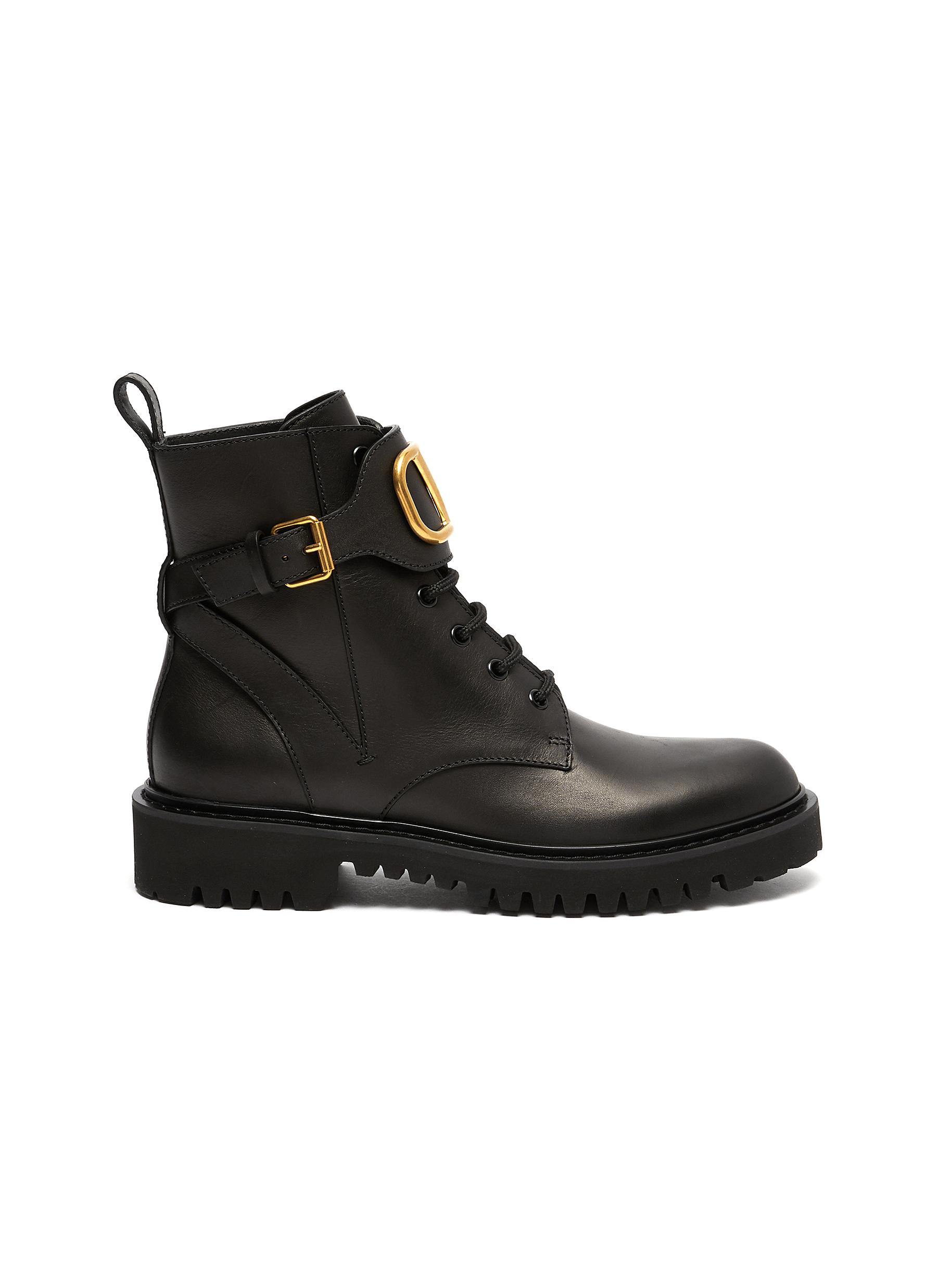 VLOGO buckle leather combat boots by Valentino | Coshio Online Shop