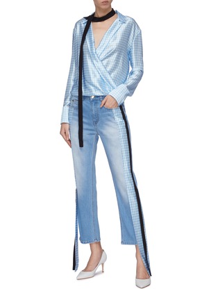 Figure View - Click To Enlarge - HELLESSY - 'Pluto' stripe drape silk panel outseam jeans