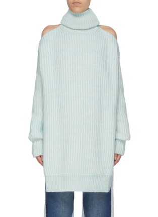 Main View - Click To Enlarge - MAISON MARGIELA - Open back wool blend rib knit turtleneck sweater