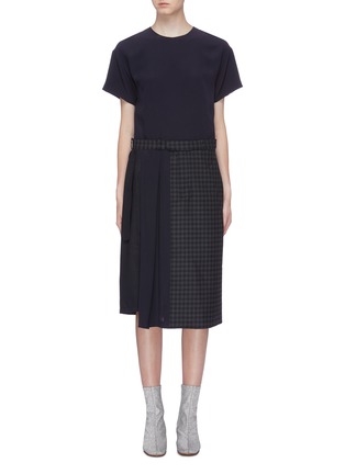 Main View - Click To Enlarge - MAISON MARGIELA - Asymmetric belted pleated panel windowpane check dress