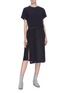 Figure View - Click To Enlarge - MAISON MARGIELA - Asymmetric belted pleated panel windowpane check dress