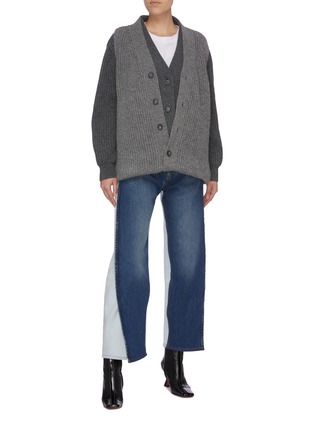 Figure View - Click To Enlarge - MAISON MARGIELA - Convertible colourblock vest panel layered wool cardigan