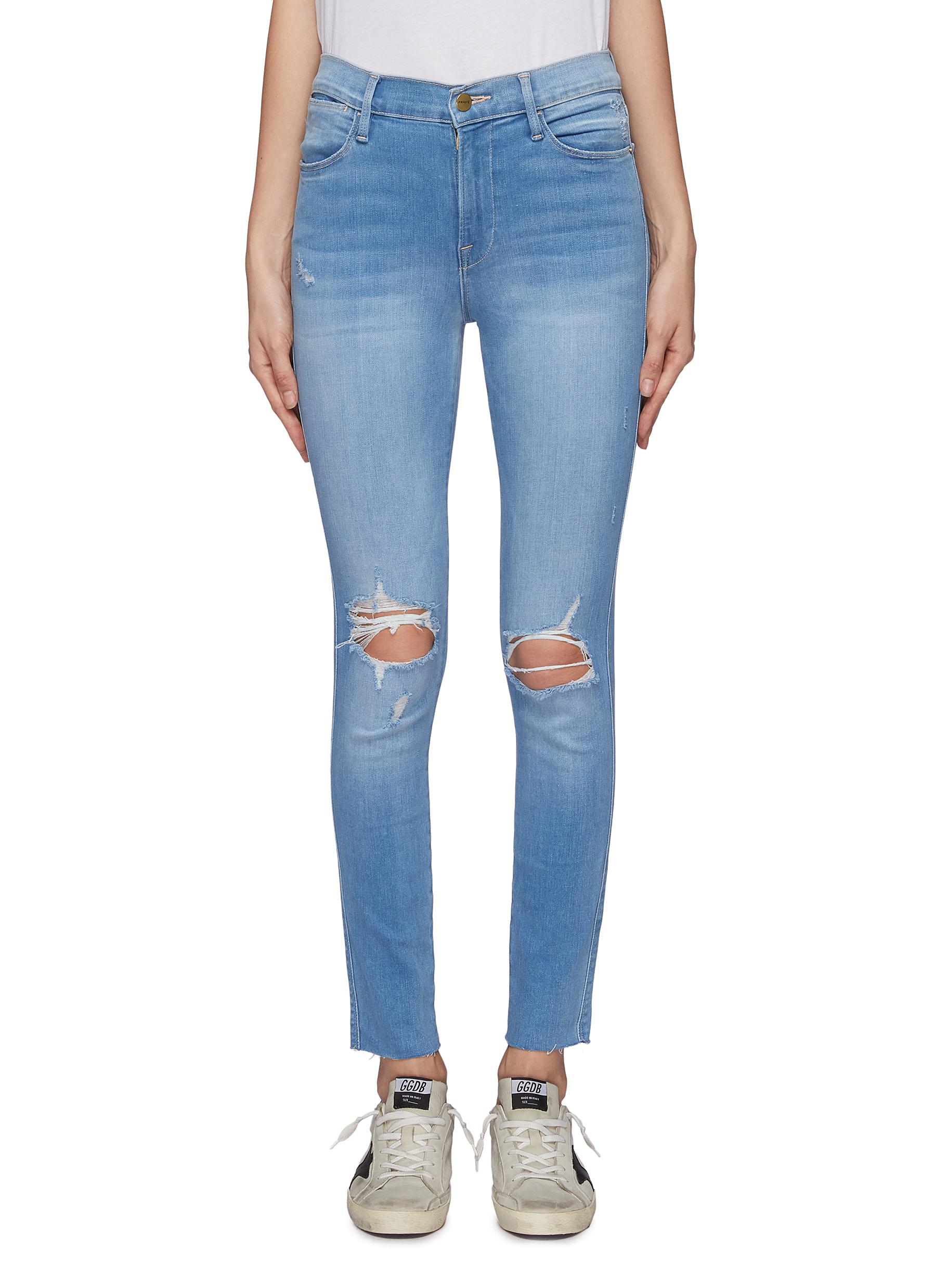 Le High Skinny cropped ripped knee jeans by Frame Denim