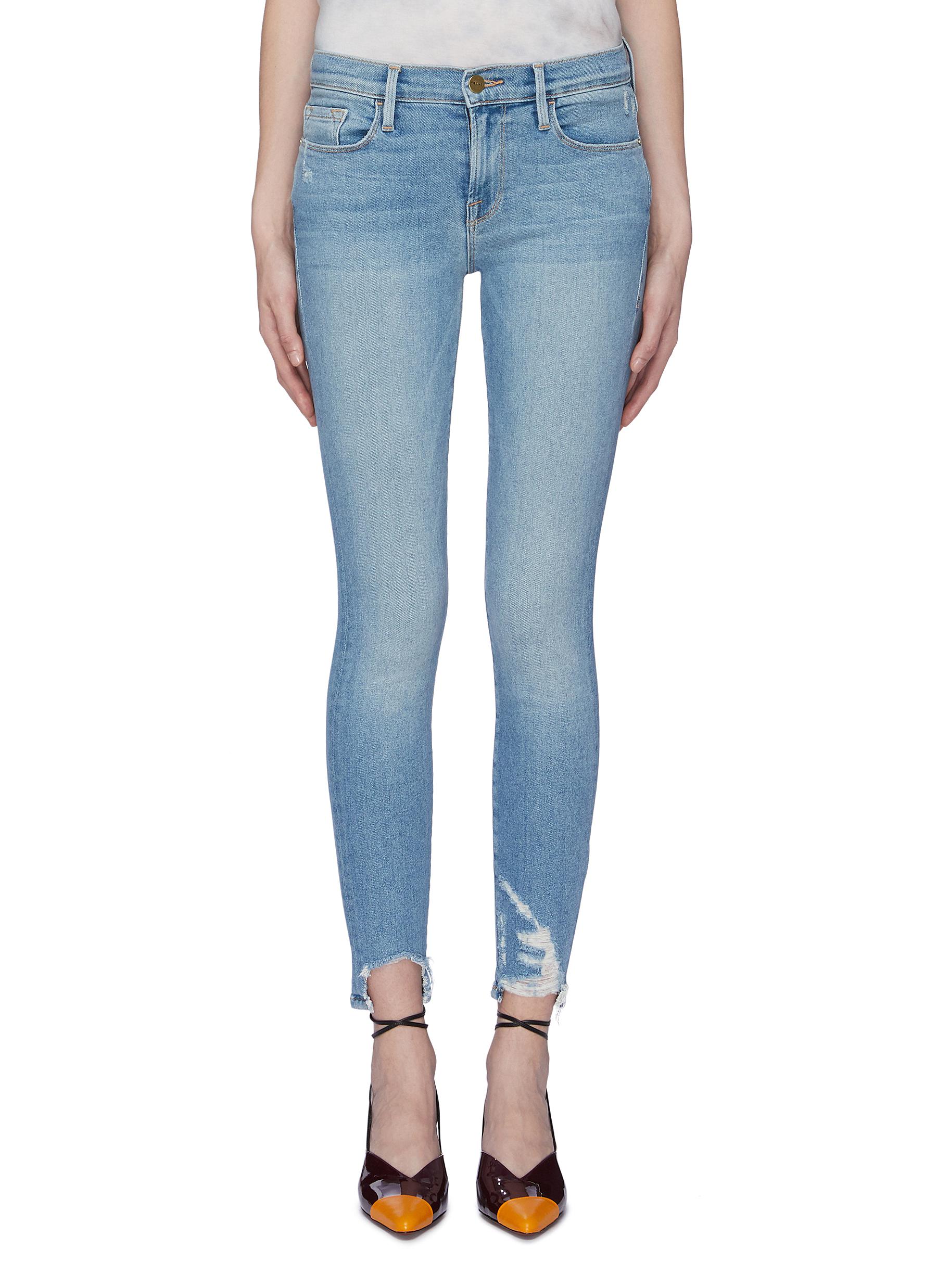 Le Skinny De Jeanne distressed cuff jeans by Frame Denim | Coshio ...