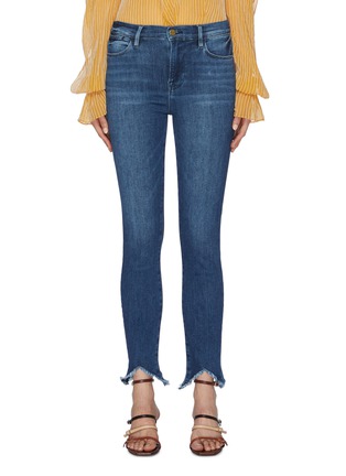 Main View - Click To Enlarge - FRAME - 'Le High Skinny' frayed staggered cuff jeans