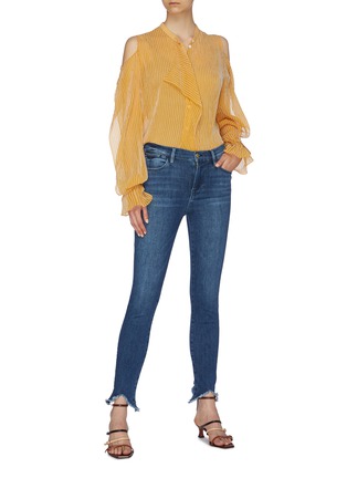 Figure View - Click To Enlarge - FRAME - 'Le High Skinny' frayed staggered cuff jeans