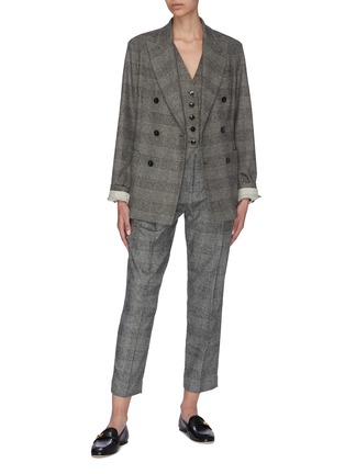 Figure View - Click To Enlarge - BARENA - 'Vittoria' pleated waistband check plaid cropped suiting pants