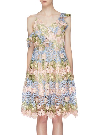 Main View - Click To Enlarge - JONATHAN LIANG - Asymmetric cold shoulder floral embroidered dress