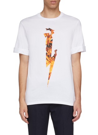 Main View - Click To Enlarge - NEIL BARRETT - Roll cuff flame thunderbolt print T-shirt