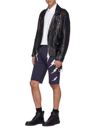 Figure View - Click To Enlarge - NEIL BARRETT - Thunderbolt print sweat shorts