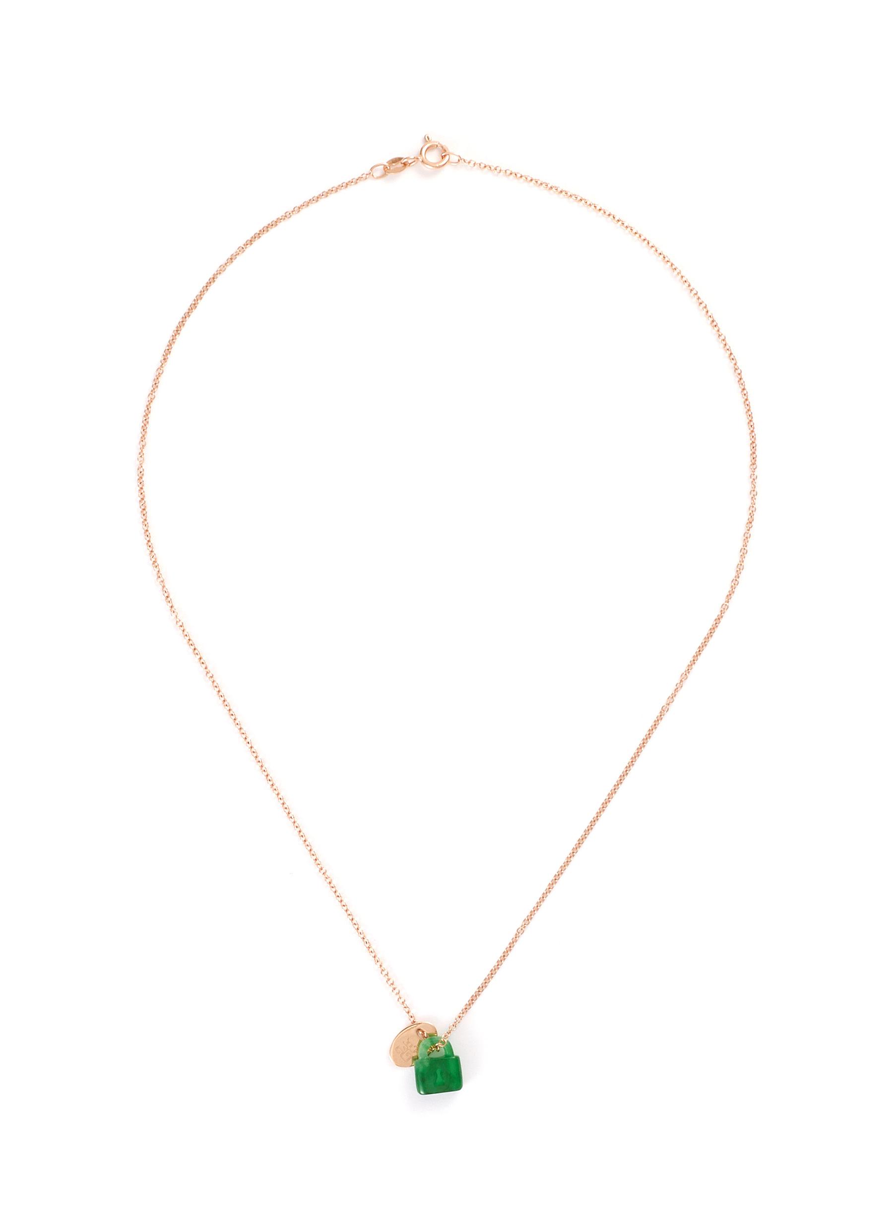 Jade lock pendant 18k rose gold necklace