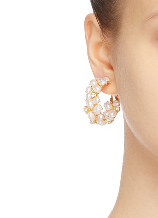 Figure View - Click To Enlarge - KENNETH JAY LANE - Glass crystal pearl embellished hoop clip earrings