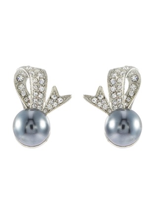 Main View - Click To Enlarge - KENNETH JAY LANE - Glass crystal pearl half bow clip stud earrings