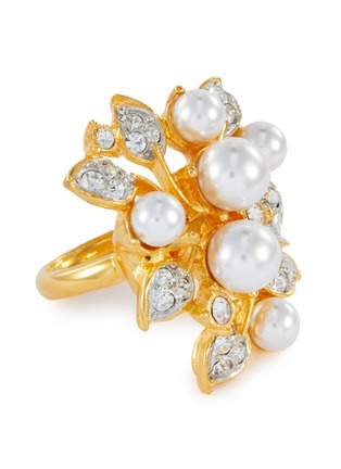 Detail View - Click To Enlarge - KENNETH JAY LANE - Glass crystal faux pearl vine ring