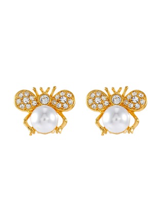 Main View - Click To Enlarge - KENNETH JAY LANE - Glass crystal faux pearl bee clip stud earrings