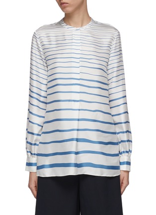 Main View - Click To Enlarge - THEORY - Band collar stripe silk twill tunic shirt